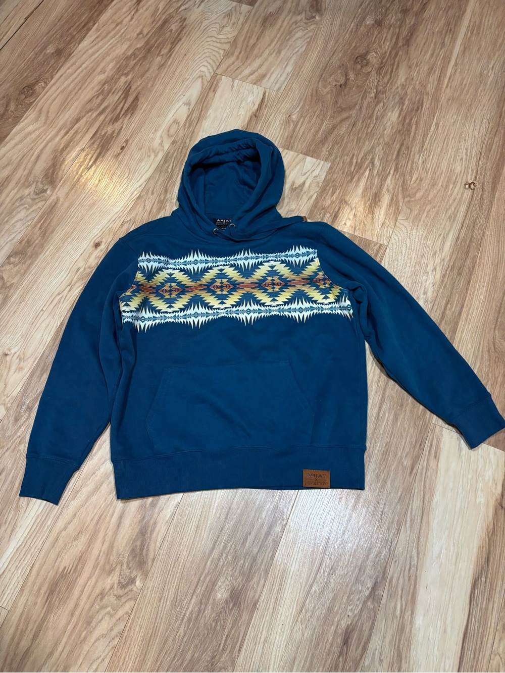 Ariat Teal Hooded Pullover with Southwestern Chest Stripe